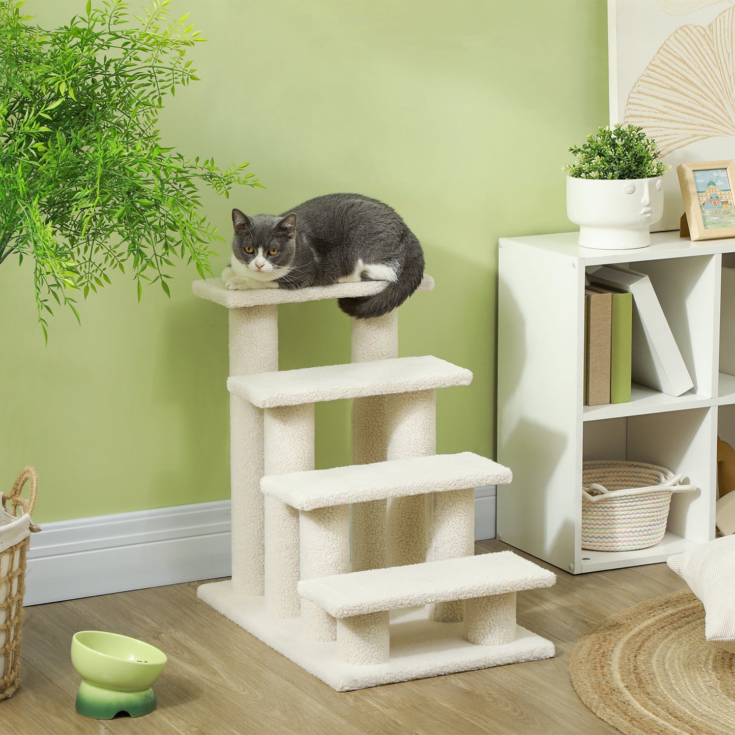 Dog Steps for Bed 4 Step Pet Stairs for Sofa Dog Cat Climb Ladder 63x43x60 cm Cream