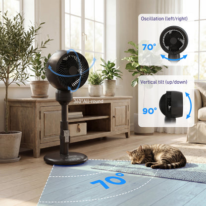 Air Circulator Fan Pedestal Cooling Fan with 3 Speed 3 Mode and Remote Control, 9 Inch, Black