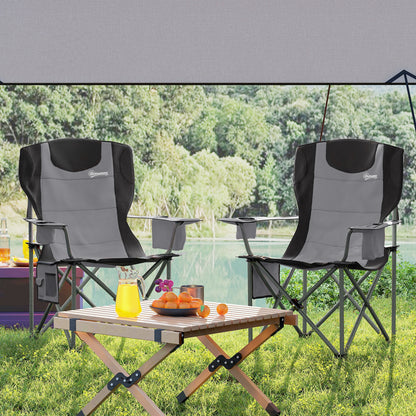 Set of 2 Folding Camping Chairs, Padded Camping Chairs with Adjustable Armrests