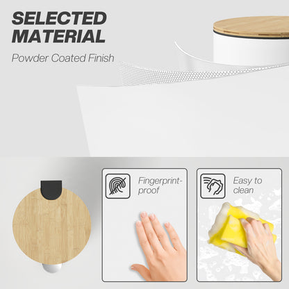 Kitchen Bin, 30 Litre Pedal Rubbish Bin with Removable Bucket, White and Natural