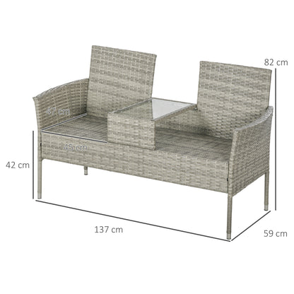 Two-Seat Rattan Chair, with Middle Table - Light Grey