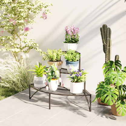 Three-Tier Corner Metal Plants Shelves - Black
