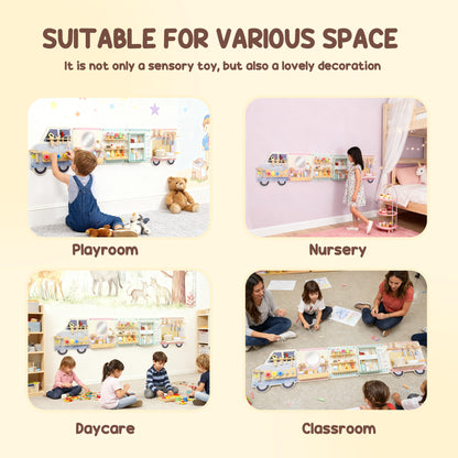 Wooden Busy Board, 5 in 1 Activity Wall Panels for Kids 3+ Years, for Daycare, Playroom, Home