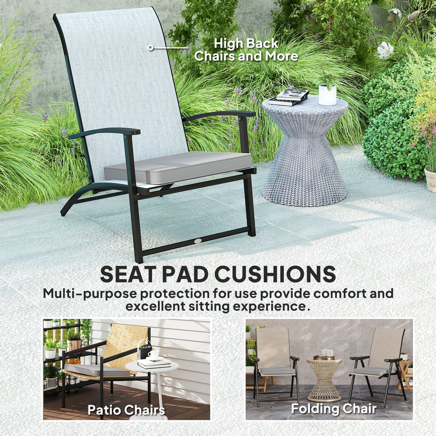 Set of Two 45 x 45cm Garden Seat Cushions - Light Grey