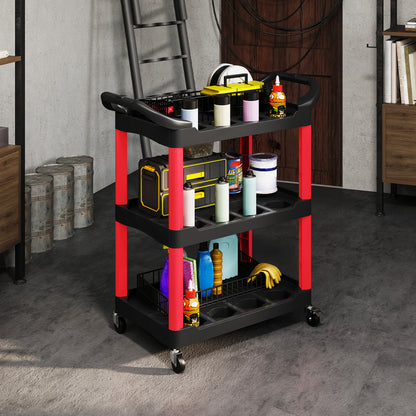 3-Tier Rolling Tool Cart, Tool Trolley on Wheels, Plastic Mobile Service Utility Cart with Handles for Garage