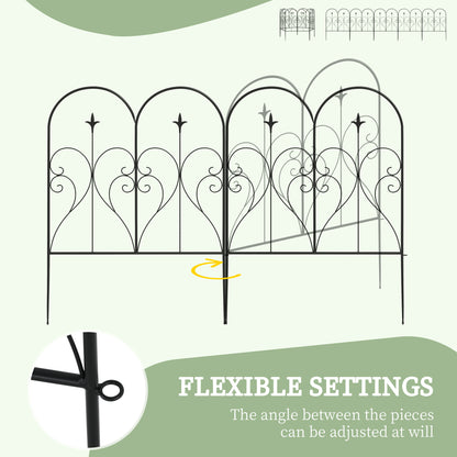 Set of Five Decorative Heart Metal Fence Panels - Black