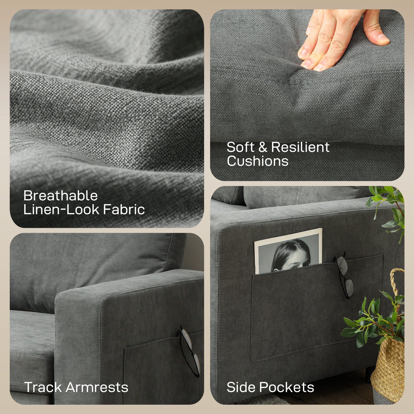 Pull Out Sofa Bed with 113 x 49cm storage space - Charcoal Grey