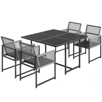 5 Pieces Garden Dining Set, Outdoor Patio Cube Set, 4 Seater Outdoor Table and Chairs with Foldable Backrest, Light Grey
