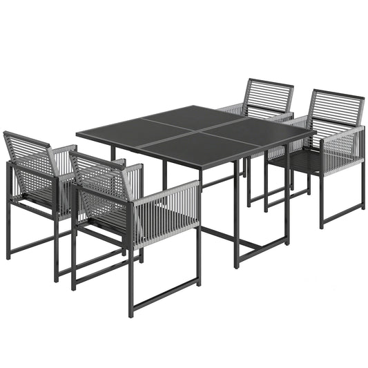 5 Pieces Garden Dining Set, Outdoor Patio Cube Set, 4 Seater Outdoor Table and Chairs with Foldable Backrest, Light Grey