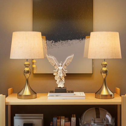 Set of Two Three-Colour Lamps, with USB Ports - Gold Tone