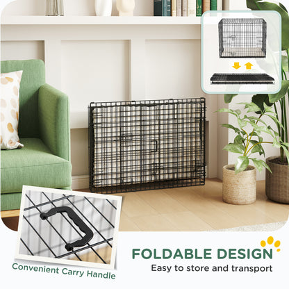 Foldable Dog Crate with 2 Doors with Tray, Soft Cushion, for Small Dogs, 75 x 49 x 53 cm, Black