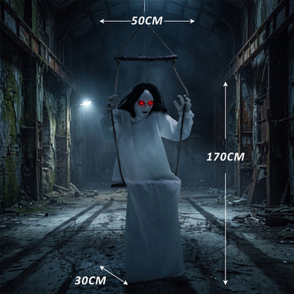 170cm Animated Hanging Swing Ghost Halloween Decoration, Sound Touch Activated Ghost Halloween Animatronic
