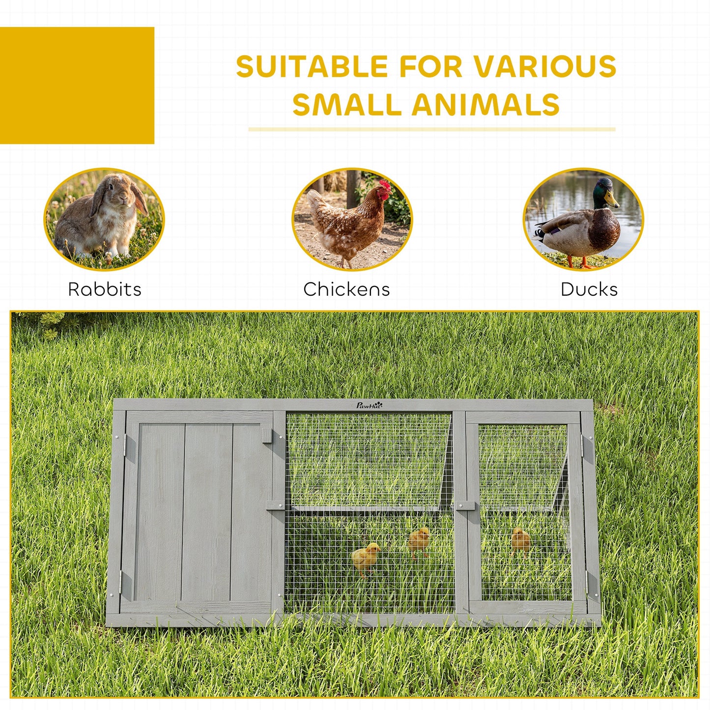 Rabbit Hutch, Wooden Guinea Pig Hutch with Run and Doors, Outdoor Triangle Bunny House for Rabbits,Duck and Chicken