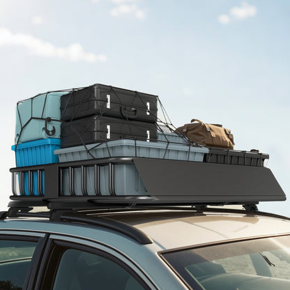 Universal Roof Rack Basket Tray, 90.7 kg Steel Car Rooftop Luggage Cargo Carrier Holder with Wind Fairing