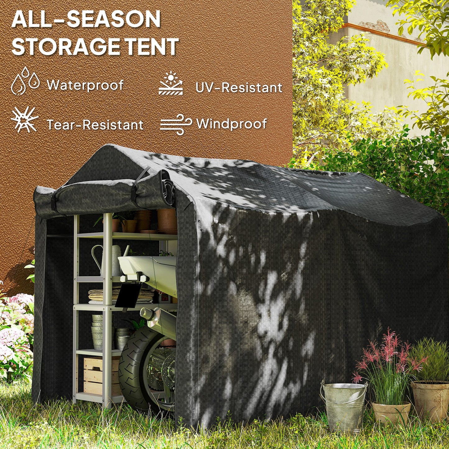 2.2 x 1.6 m Garden Storage Tent, Waterproof Anti-UV Bike Tent with Roll-up Zipper Door