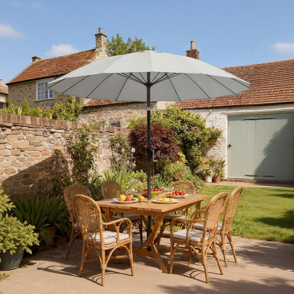 2 m Shanghai Garden Parasol Umbrella with 16 Fibreglass Ribs, Outdoor Parasol Sun Shade with Crank & Tilt, Light Grey