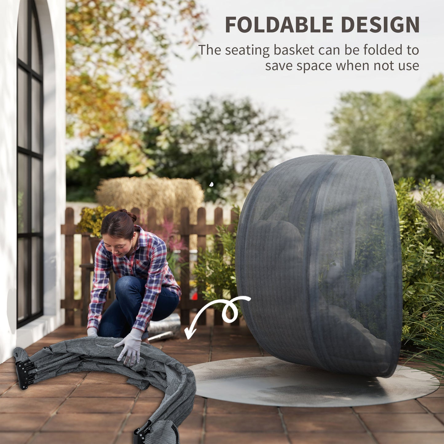 Double Hanging Egg Chair 2 Seaters Texteline Swing Hammock Chair with Folding Design, Grey