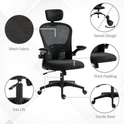 Multi-Adjustable Office Chair, with Lumbar Support, Headrest and Mesh Back - Black