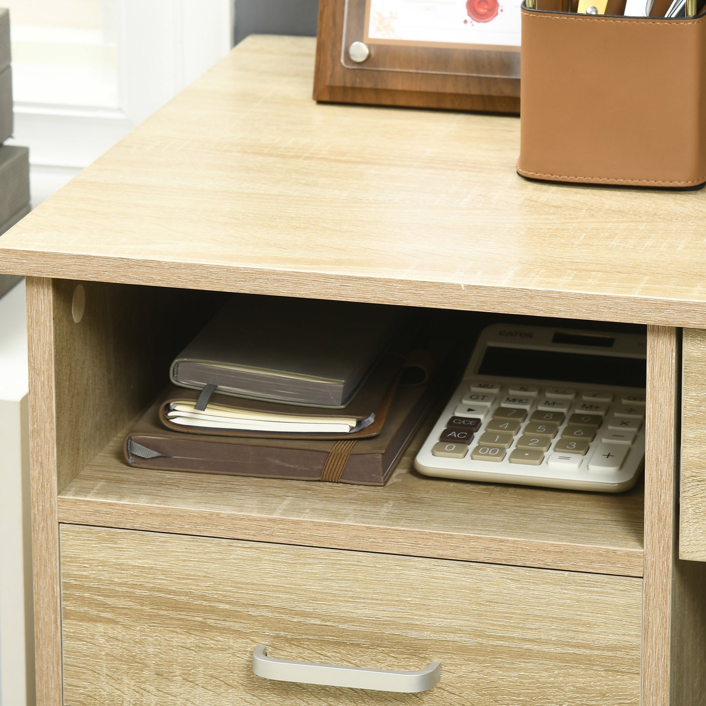 Computer Desk with 5 Drawers, Home Office Desk with Lockable Drawer and Storage Shelf, Study Table for Bedroom