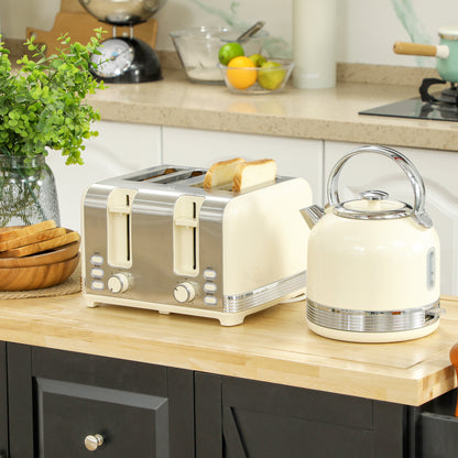 Polished Stainless Steel Kettle and Toaster Set - Cream