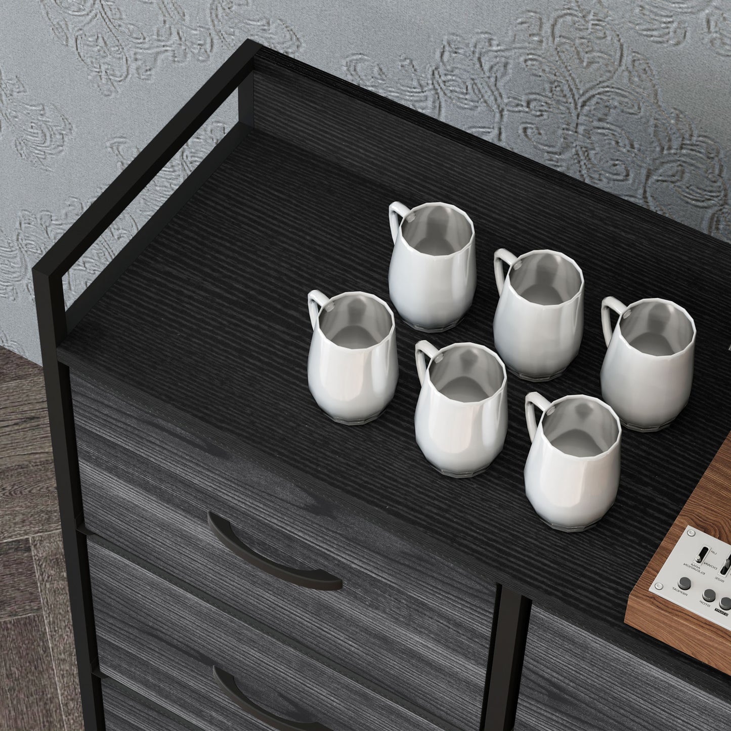 Rustic Chest of Six Fabric Drawers - Black