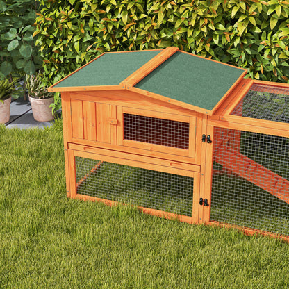 Rabbit Hutch with Run Wooden Guinea Pig Hutch Outdoor Bunny Cage Hide House with Sliding Tray, Hay Rack, Ramp