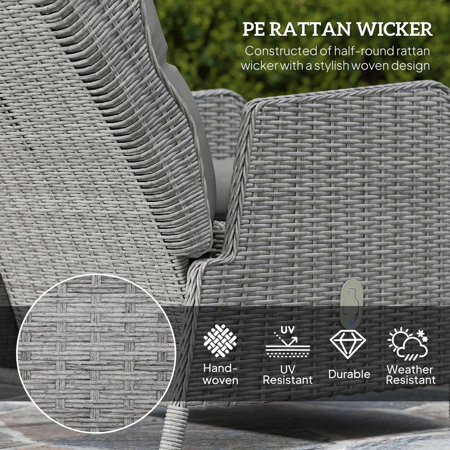 5 Pieces Rattan Bistro Set with Adjustable Back, Reclining Wicker Balcony Furniture with Cushions