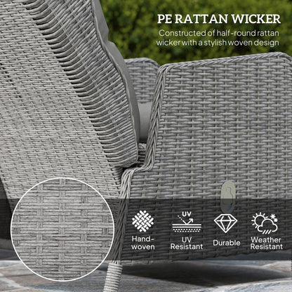 5 Pieces Rattan Bistro Set with Adjustable Back, Reclining Wicker Balcony Furniture with Cushions
