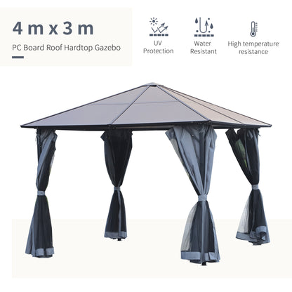 3m x 3m Hardtop Metal Frame Gazebo with 4 curtains, 100 kg Snow Load Capacity, Black