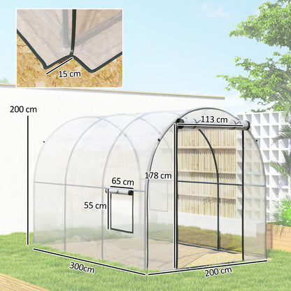 Polytunnel Greenhouse Walk-in Grow House with Plasric Cover, Door, Mesh Window and Steel Frame, 3 x 2 x 2m, Clear