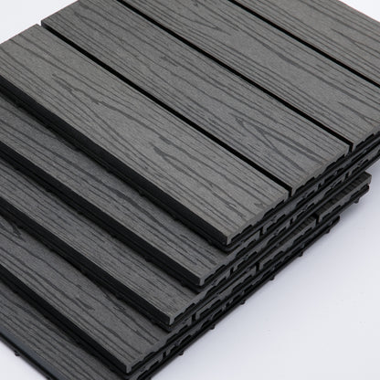 WPC Interlocking Decking Tiles, Pack of 11 Interlocking Patio Paving Slabs, 30 x 30 x 2.2 cm, Grey