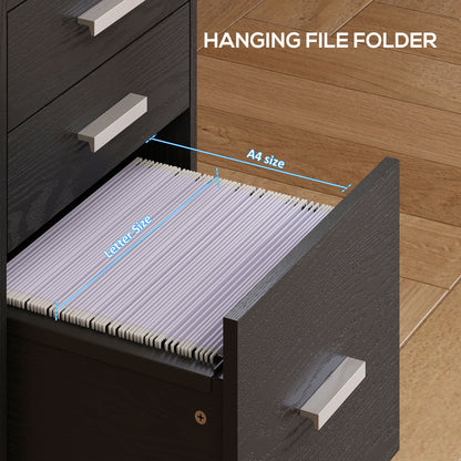 3 Drawer Filing Cabinet, Rolling File Cabinet with Edged Top for Letter, A4 Size, Hanging File Folders, Black