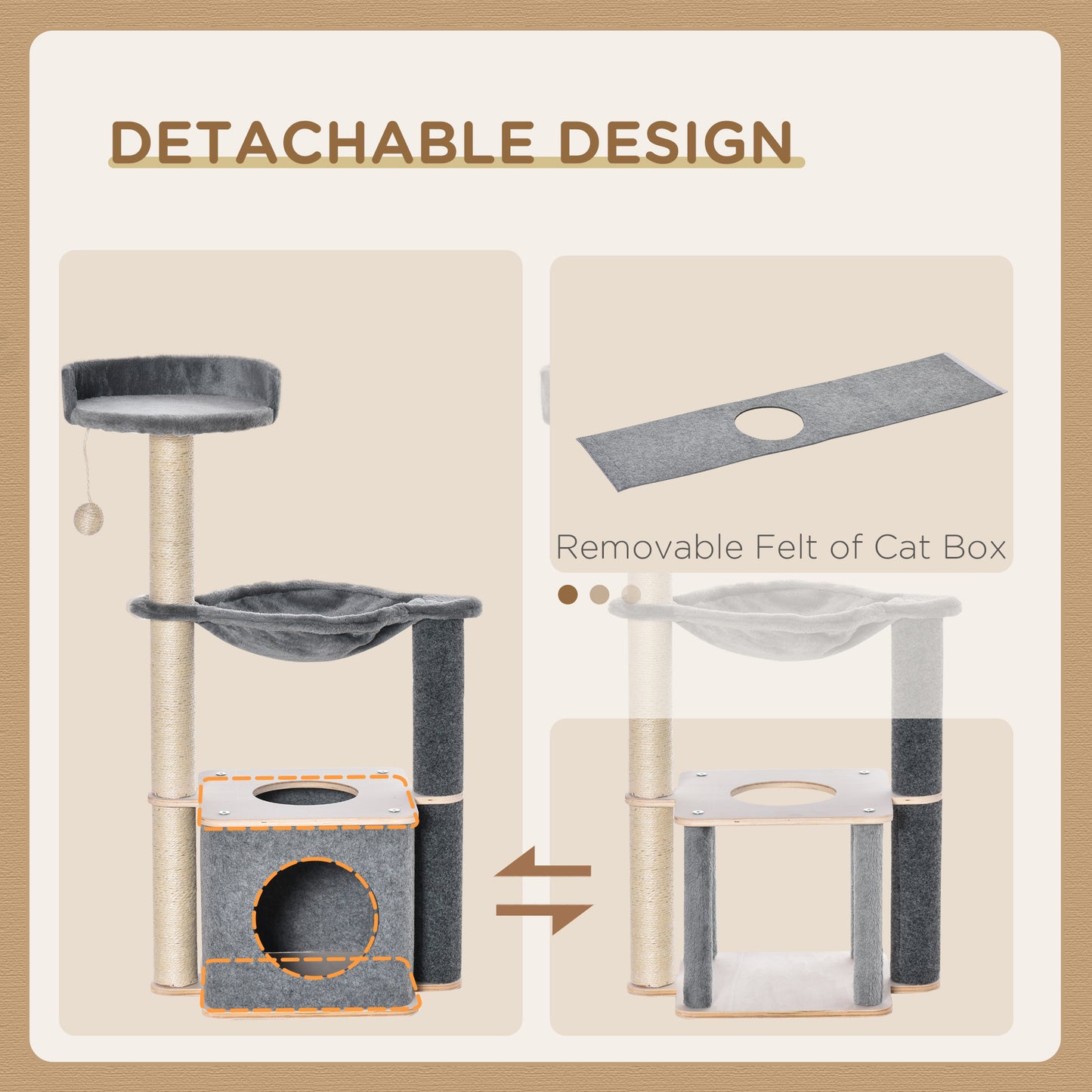 Cat Tree for Indoor Cats 95cm Climbing Tower Kitten Activity Center