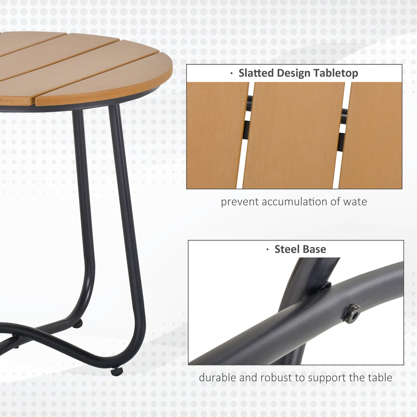 Round Outdoor Side Table Adjustable Leg Pads Garden Table 49 x 49 x 48 cm Natural Wood & Black