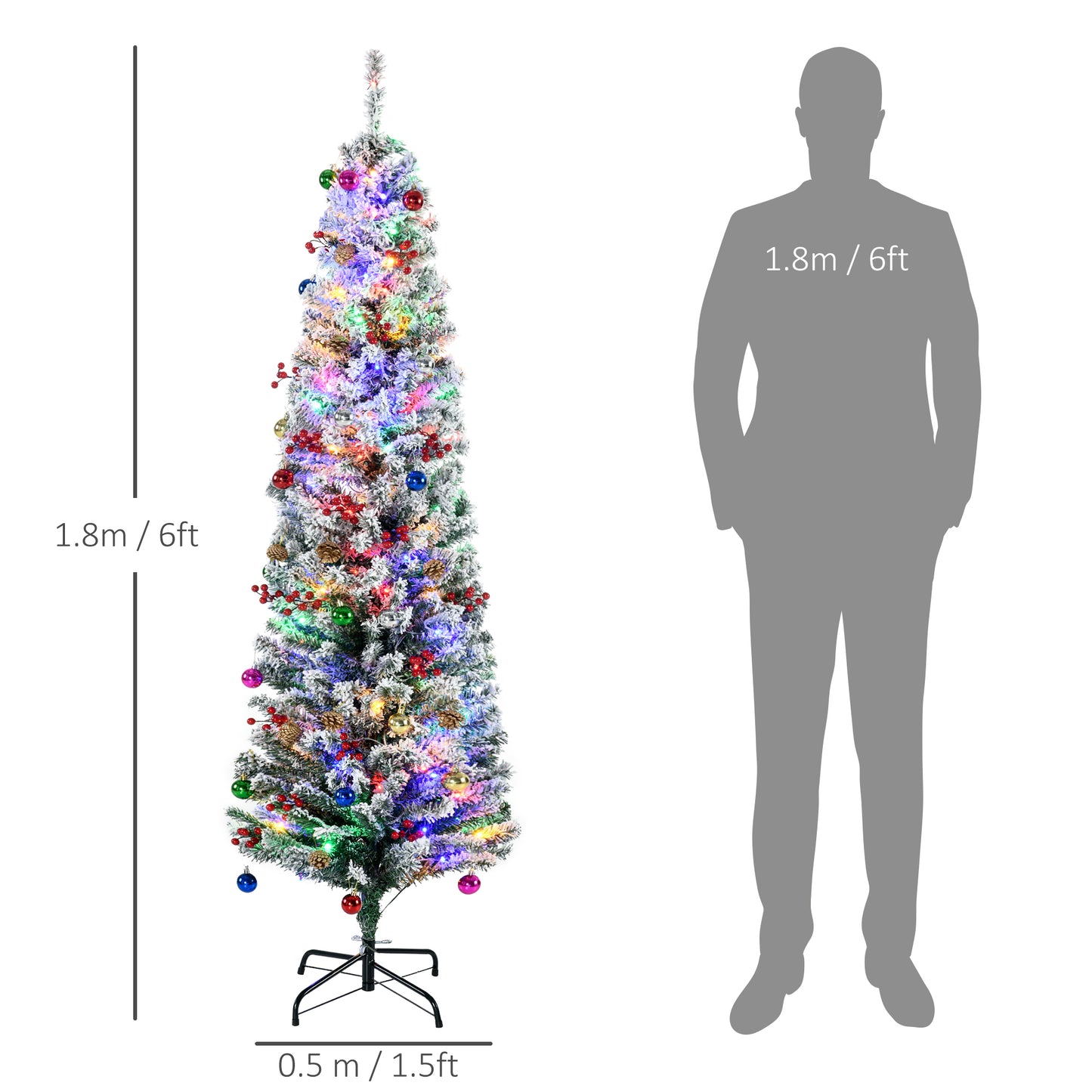 6' Artificial Prelit Christmas Trees Holiday Décor with Colourful LED Lights, Flocked Tips, Berry, Pine Cone