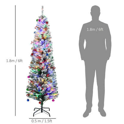 6' Artificial Prelit Christmas Trees Holiday Décor with Colourful LED Lights, Flocked Tips, Berry, Pine Cone