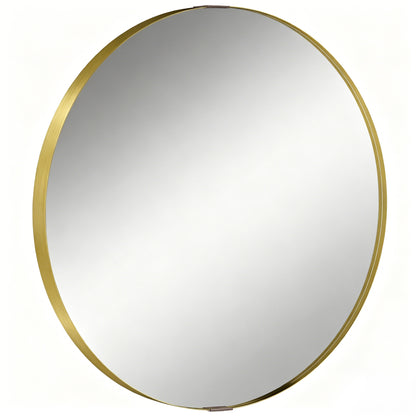 Round Wall Mirror 61 cm, Wall Mounted Bathroom Mirror with Tempered Safety Glass and Aluminium Alloy Frame, Gold Tone