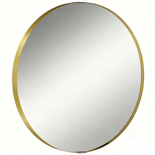 Round Wall Mirror 61 cm, Wall Mounted Bathroom Mirror with Tempered Safety Glass and Aluminium Alloy Frame, Gold Tone
