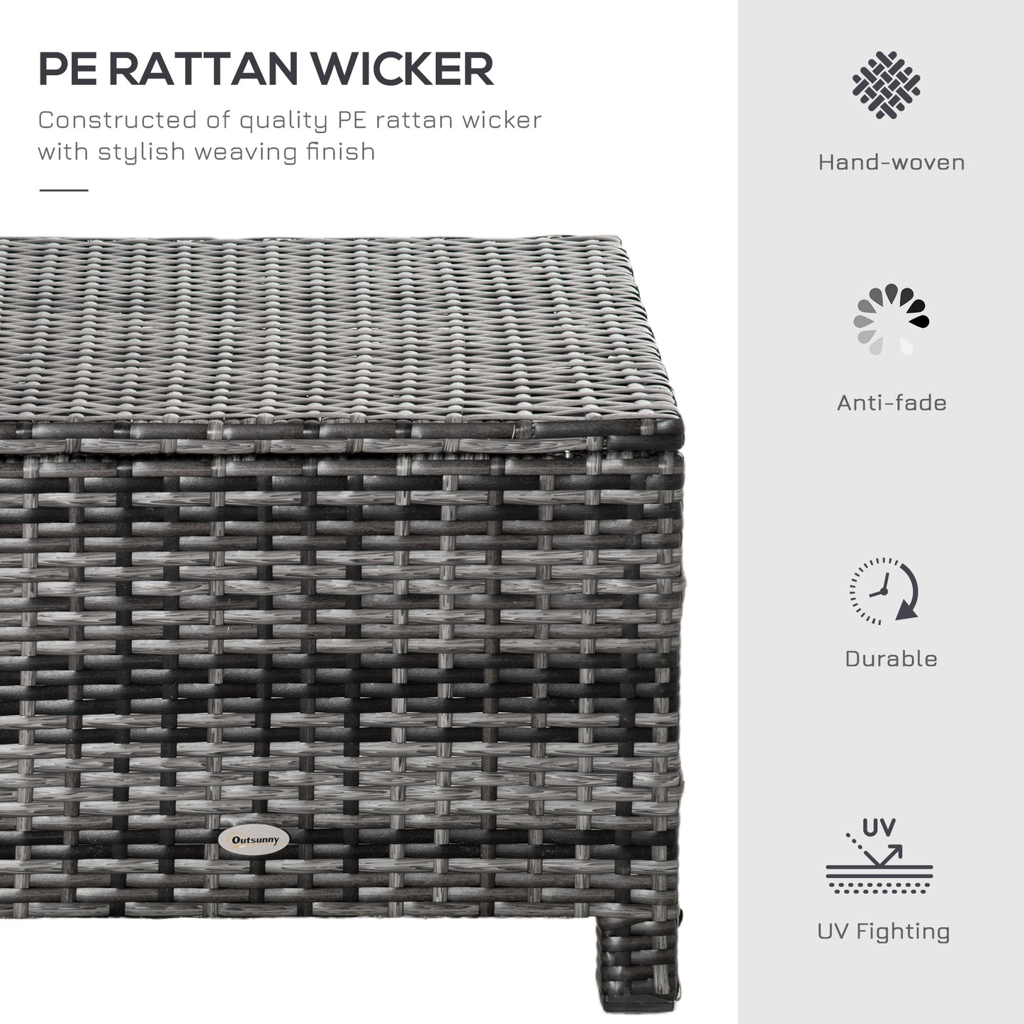 Rattan Footstool Wicker Ottoman with Padded Seat Cushion Outdoor Patio Furniture for Garden Poolside Living Room