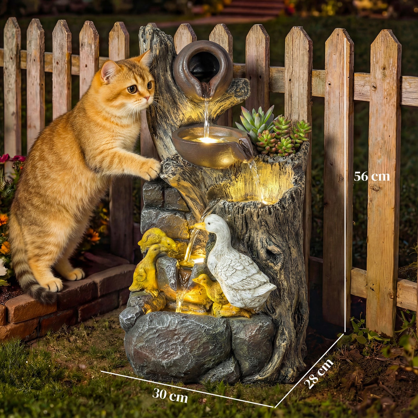 5-Tier Outdoor Waterfall Fountain, Freestanding Self-Contained Cascading Water Feature Garden Landscape