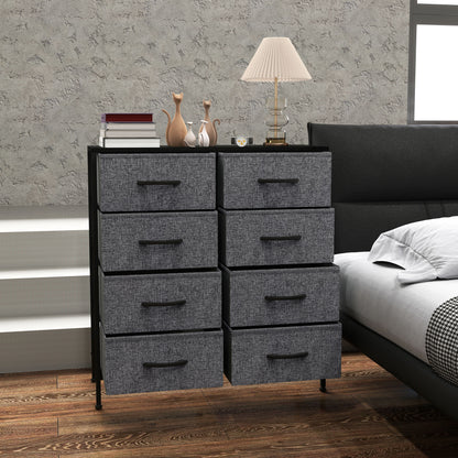 Fabric Chest of Drawers, Industrial Bedroom Dresser with 8 Fabric Drawers, Steel Frame and Wooden Top for Nursery