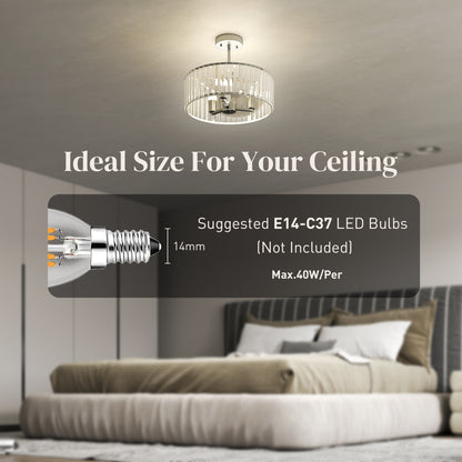 Crystal Ceiling Light Fixture, 39 cm Semi Flush Mount Modern Crystal Chandelier Ceiling Light, Bulbs Not Included