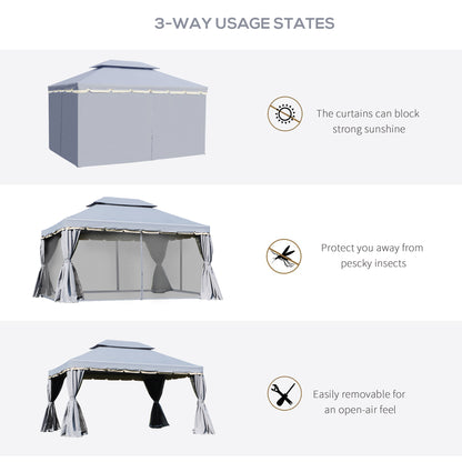 3 x 4m Aluminium Garden Gazebo, Marquee Canopy Shelter Pavilion Party Tent with Nets and Curtains for Garden and Deck, Grey