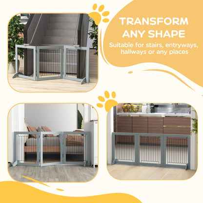 Foldable Pet Gate, with Three Panels & Two Support Feet - Grey