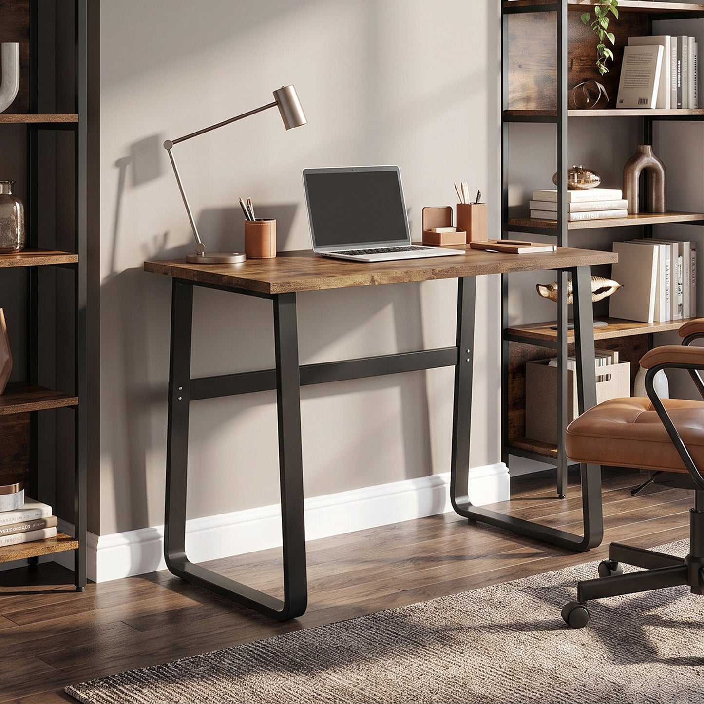 Industrial Writing Desk With Metal Legs, 100 x 58 x 74.5cm, Rustic Brown and Black