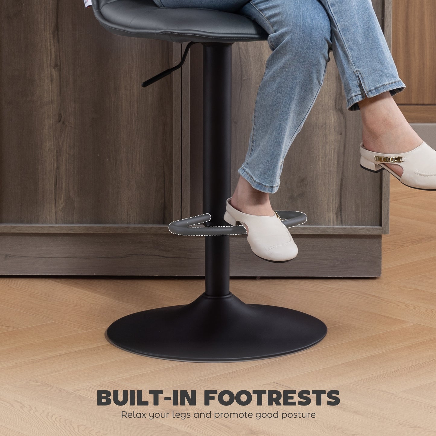 Set of Two Modern Faux Leather Bar Stools - Dark Grey
