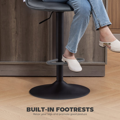 Set of Two Modern Faux Leather Bar Stools - Dark Grey
