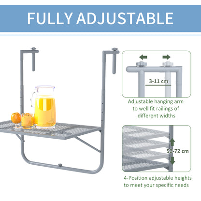 Balcony Hanging Table, Metal Wall Mount Desk, Adjustable Folding Balcony Deck Table for Patio and Garden, Grey