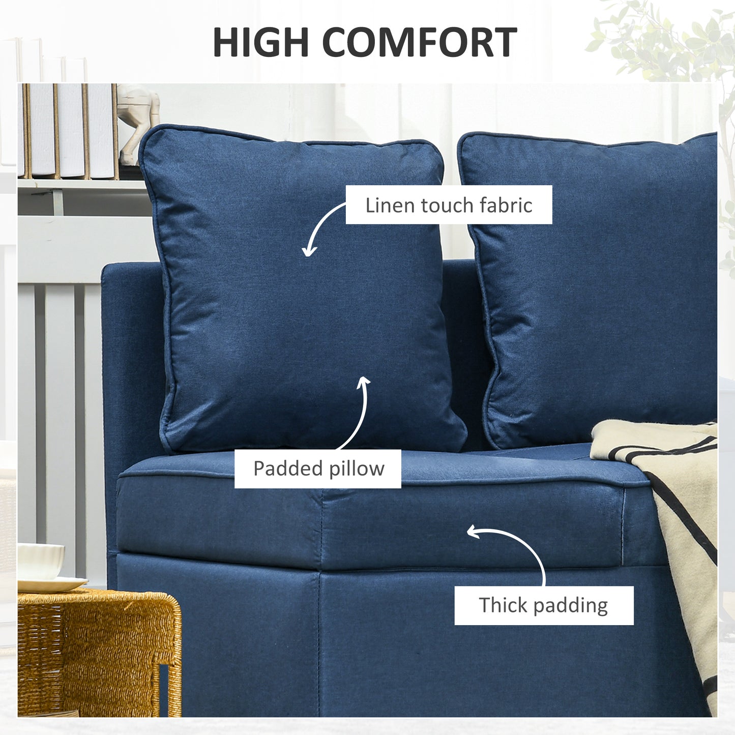 3-In-1 Single Sofa Bed with Thick Padded Seat & 5-position Adjustable Back for Living Room, Bedroom, Blue