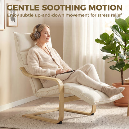 Modern Accent Chair, Leisure Lounge Chair Armchair with Footrest, Plush Cushion, Curved Legs and Arms, Cream White
